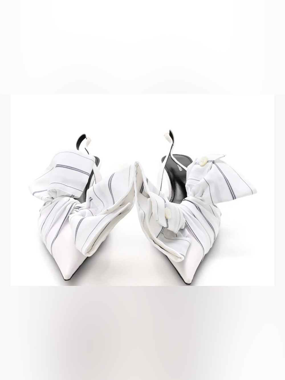 Balenciaga | Nappa Stripe Poplin Pointed Toe Knife Chemise Slingback Mules - Picture 2 of 8